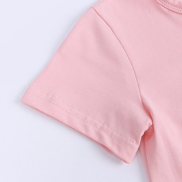 CUTE MONOGRAM-BABY ROMPER-Short Sleeve Double Zipper Cotton Pink 4-Sizes Girl - Picture 9 of 14